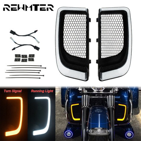 Motorcycle Black LED Fairing Lower Grills Turn Signal Running Light Lamp For Harley Touring Street Road Electra Tri Glide FLHTK ► Photo 1/6