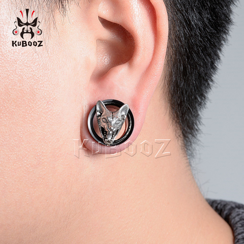 KUBOOZ Fashion Popular Stainless Steel Cross Cat Head Ear Piercing Plugs Gauges Expanders Body Jewelry Ear Tunnels Stretchers ► Photo 1/6