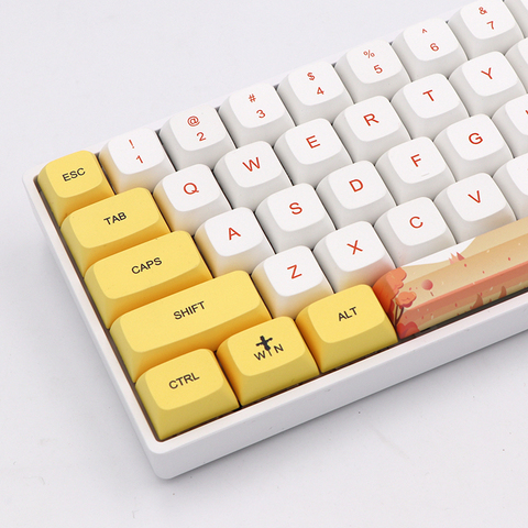 Keypro QiuYun Yellow White Ethermal Dye Sublimation fonts PBT keycap For Wired USB mechanical keyboard 129 keycaps ► Photo 1/6