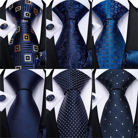 DiBanGu 8cm Blue Plaid Paisley Dot 100% Silk Men Tie Business Formal Wedding Party Necktie Hanky Cufflinks Set Mens Ties Gift ► Photo 1/6