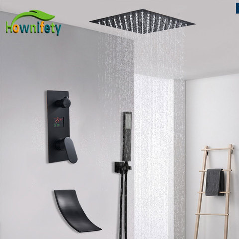 Bath Matte Blacked Concealed Shower Faucet Set Ultrathin shower Head 2way/3ways Mixer Hot Cold Shower System Ceiling Mount ► Photo 1/6