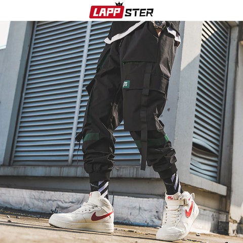 LAPPSTER Men Ribbons Streetwear Cargo Pants 2022 Autumn Hip Hop Joggers Pants Overalls Black Fashions Baggy Pockets Trousers ► Photo 1/6