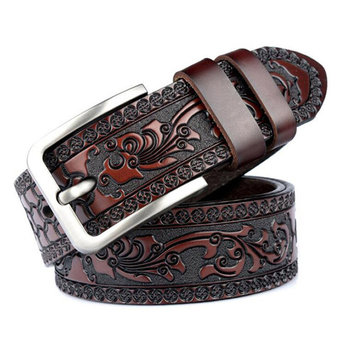 Western Flower Eagle Dragons Carved Men Leather Belt Retro Pin Buckle Men Jeans Causal Pants Belt ► Photo 1/6