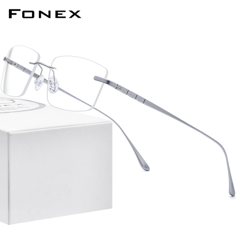 FONEX Pure Titanium Glasses Frame Men Rimless Prescription Square Eyeglasses 2022 Women Frameless Myopia Optical Eyewear 8555 ► Photo 1/6