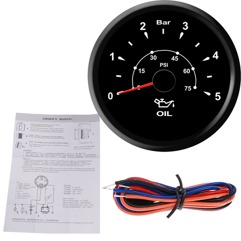 7 Colors Backlight Boat Car Oil Pressure Gauge with 5 Bar / 10 Bar Oil Pressure Meter fit for  9~32V ► Photo 1/6