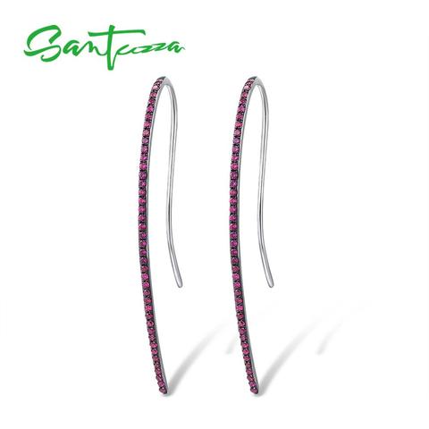 SANTUZZA 925 Sterling Silver Earrings For Women Created Ruby Hook Earrings Trendy Fine Jewelry ► Photo 1/6