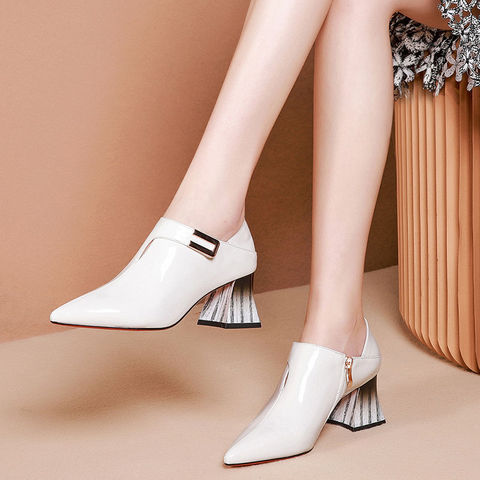 2022 Spring/Fall Women's Shoes Woman High Heels Soft LEATHER Pointed toe Women Pumps Square Buckle Sticker Sock Free White Black ► Photo 1/6
