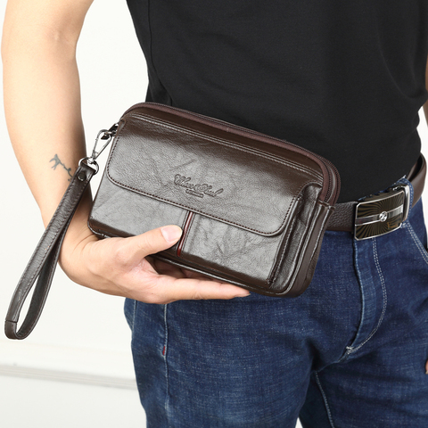 Men's Clutch Bags for men Genuine Leather Hand Bag Male Long Money Wallets Mobile Phone Pouch Man Party Clutch Coin Purse ► Photo 1/6