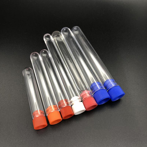 100 pieces/lot 12*100 15*100mm 15*150mm Plastic Tubes with cap Hard Transparent plastic Test tube with caps ► Photo 1/6