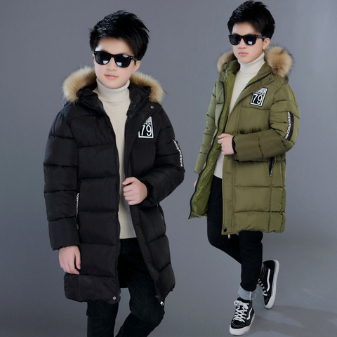 Baby Boys Winter Jacket Kids Fur Hooded Cotton-padded Warm Zipper Coat Children's Long Park Clothes for Boy 5 6 8 10 15 16 Years ► Photo 1/6