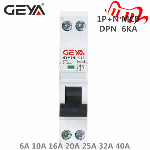 GEYA GYM9N 1P+N MCB 6A 10A 16A 20A 25A 32A 40A 220V Curve B Curve C AC Miniature Circuit Breakers ► Photo 1/6