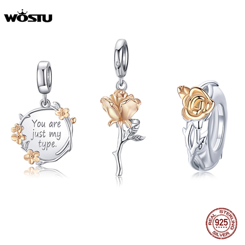 WOSTU Real 925 Sterling Silver Rose Flower Charms Fit Original Bracelet DIY Necklace Pendant Valentine's Day Jewelry Lover Gift ► Photo 1/6