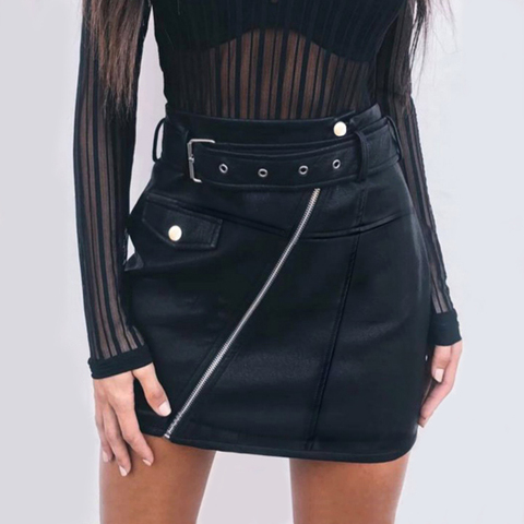 Plus Size 3XL PU Leather A Line Skirt Women Belt Zipper High Waist Women's Mini Skirts Black 2022 Autumn Fashion Bottoms Female ► Photo 1/6