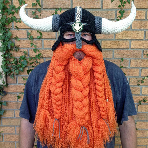 Funny Party Cosplay Party Man Women Mask Halloween Cap Men's Head Beard Beanie Horn Hat Handmade Winter Warm Birthday Gift ► Photo 1/1