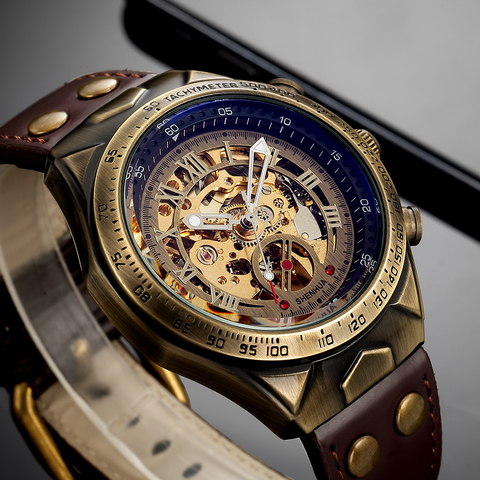 Steampunk Leather Wrist Watch, Gold