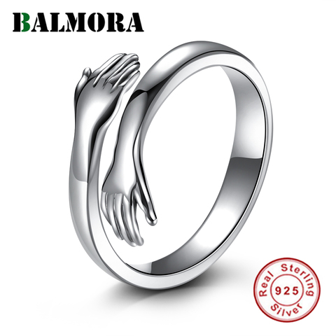 BALMORA Real 925 Sterling Silver Arm Hug Hands Open Stacking Rings for Women Gift Simple Vintage Statement Punk Fashion Jewelry ► Photo 1/6