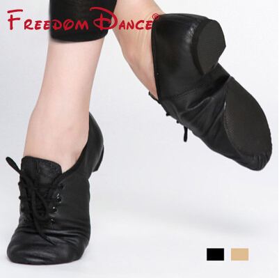 Quality Pig Leather Lace-Up Jazz Dance Shoes Soft Ballet Dance Shoes Yoga Sneakers Black Tan Colors Men Women Training Shoes ► Photo 1/6