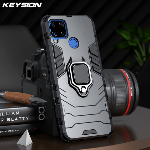 KEYSION Shockproof Armor Case for Realme C15 C17 C12 C11 C3 V5 Ring Stand Silicone Phone Back Cover for OPPO Realme Q2 Q2 Pro ► Photo 1/6