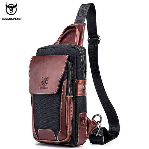 BULLCAPTAIN Hot Men's First Layer Cowhide Casual Fashion Chest Belt Bag Men's Bag Over Shoulder Bag Men's Chest Bag ► Photo 1/6