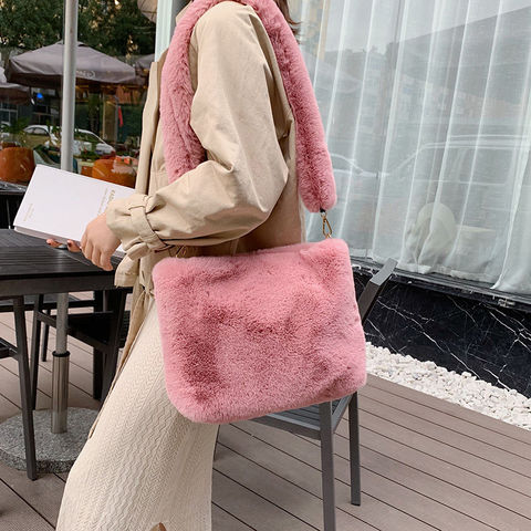 Faux Fur Handbags for Women Soft Plush Large Capacity Female Shopping Bags Simple Furry Ladies Messenger Bags Casual Tote Purse ► Photo 1/6