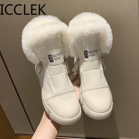 ICCLEK Platform Sneakers Winter Warm Shoes Women Snow Boots Side Zipper 2022 New Female Causal Shoes White Ankle Boots Sneakers ► Photo 1/6