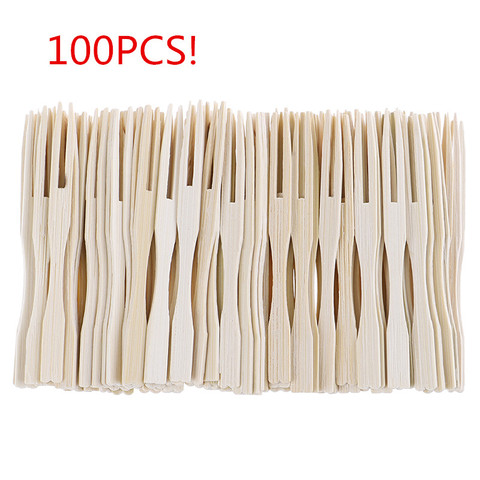 100PCS Bamboo Disposable Wooden Fruit Fork Dessert Cocktail Fork Set Party Home Household Decor Tableware Supplies ► Photo 1/6