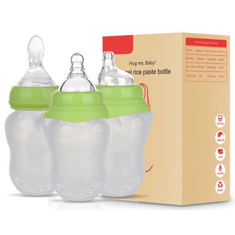 180ML Lovely Safety Infant Baby Silicone Feeding With Spoon Feeder Food Rice Cereal Bottle For Best Gift ► Photo 1/6