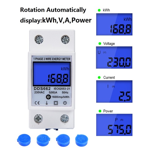 5(80)A 230V DIN RAIL 50Hz Digital Energy Meter KWH DIN RAIL METER  LCD Display DDS662 DIGITAL Single Phase kWh Counter Reset ► Photo 1/6