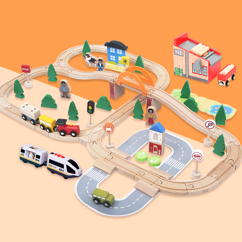 Wooden Train Track Toys Magical Brio Magnetic Rail Bridge Station Magnetic Car Wooden Railway Educational Children's Day Gifts ► Photo 1/6