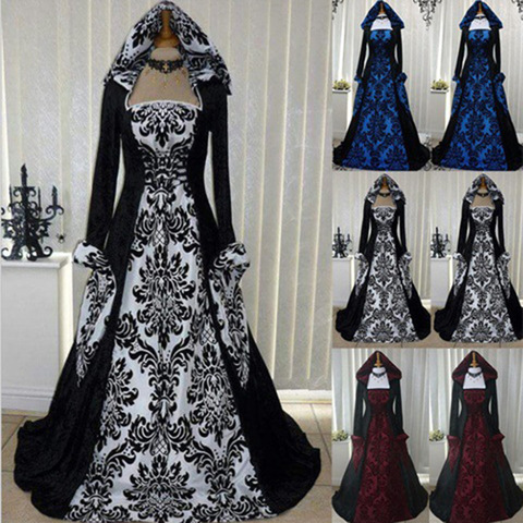 Large Size 5XL Cos Victorian Vintage Gothic Floor Dress Costume For Women Medieval Queen Princess Hooded Gown Robe Maxi Dresses ► Photo 1/6