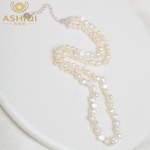 ASHIQI Natural 4-5mm Freshwater Pearl Choker Necklace with 925 Silver Clasp Baroque pearl Jewelry for women ► Photo 1/6