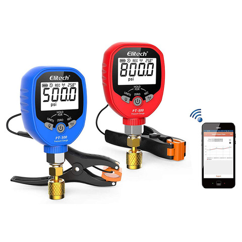 Elitech PT-500&PT-800 Wireless Refrigeration Digital Manifold Gauge Set HVAC A/C Pressure Temperature Gauge with Removable Tempe ► Photo 1/6