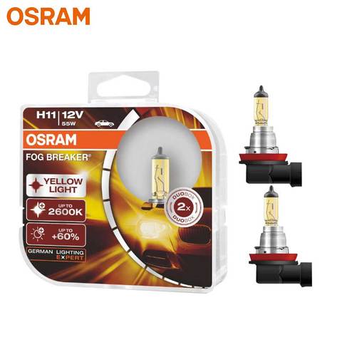 OSRAM Fog Breaker H11 12V 55W 2600K Yellow Color Auto Head Light Bulbs Fog Lamps +60% Light +200% Yellow 62211FBR (Twin) ► Photo 1/6