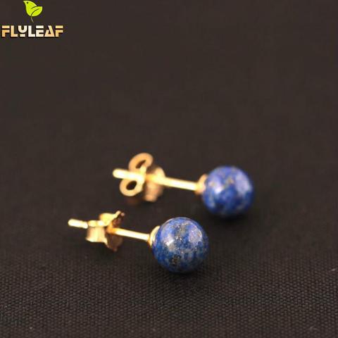 925 Sterling Silver Lapis Lazuli Beads Stud Earrings For Women Simple Style Lady Gift Prevent Allergy Sterling-silver-jewelry ► Photo 1/6