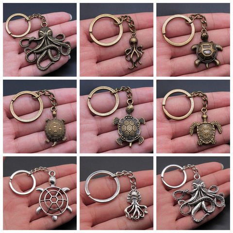 2 Pieces Keychain Turtle And Octopus key-rings fashion hot sale key chain ring keyring car key chain ► Photo 1/3