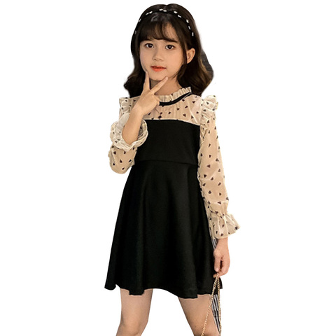 Dress For Girls Patchwork Dress Girls Full Length Party Dress Kids Hear Pattern Costume Girl 6 8 10 12 14 Year ► Photo 1/6