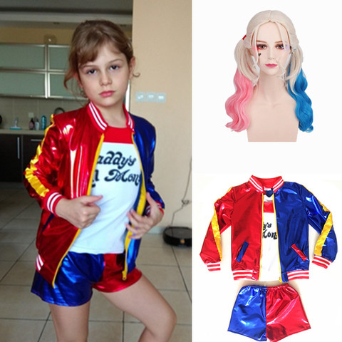 Buy Online Kids Girls Suicide Squad Harley Quinn Joker Costume Purim Suicide Squad Cosplay Costumes Carnival Jacket Wig Sets For Children Alitools