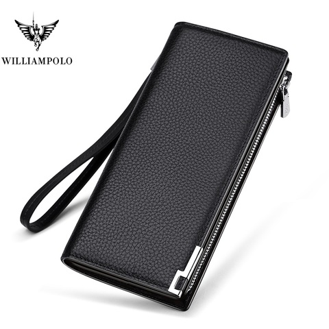 WilliamPolo Long Wallets For Men Leather RFID Blocking Bifold Wallet with Zipper luxury brand zipper men clutches Credit Cards ► Photo 1/6