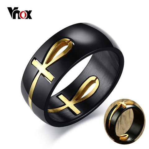 Vnox Men's Two Tones Removable Ankh Egyptian Cross Ring Stainless Steel Detachable Allah Male Religious Jewelry ► Photo 1/6