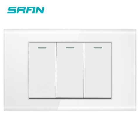 SRAN AU/US standard 3 gang 2 way rocker switch,250V 16A wall light switch for stairs crystal tempered glass 118mm*72mm ► Photo 1/3