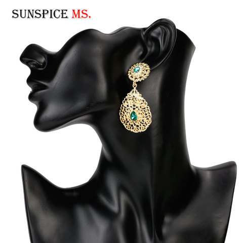 SUNSPICEMS Fashion Moroccan Caftan Wedding Gold Earring Red Green Black Crystal Drop Earring Arabic Ethnic Bridal Jewelry Gift ► Photo 1/6