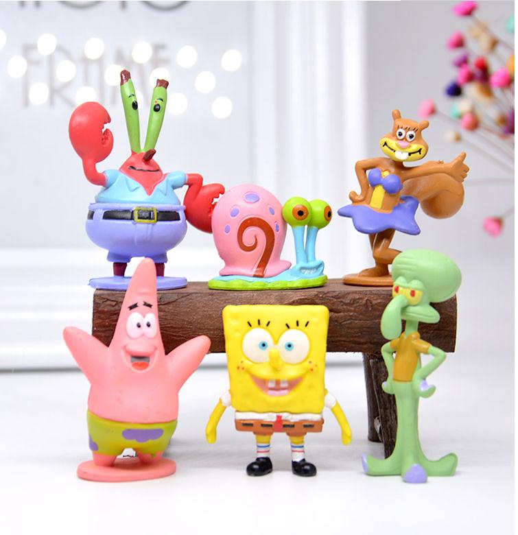 6 SpongeBob Squarepants PVC Action Figure set Patrick Star Dolls Toy Cake Topper 