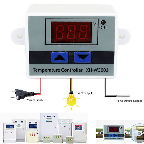 1PC New 10A DC12V 24V AC220V Digital LED Temperature Controller XH-W3001 Incubator Cooling Heating Switch Thermostat NTC Sensor ► Photo 1/6