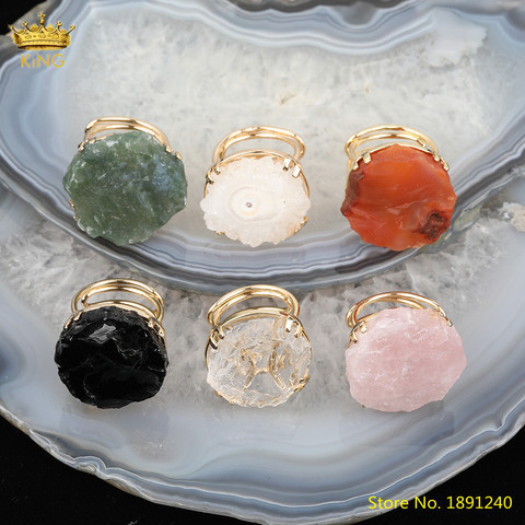 5pcs Natural Druzy Geode Agates Sun Flower Gold Rings Jewelry,Pink White Quartz Slice Beads Adjustable Rings Statement Jewelry ► Photo 1/5