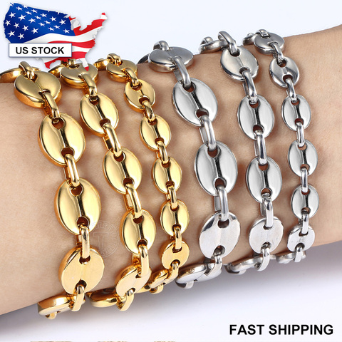 7/9/11mm Coffee Beans Link Chain Gold Silver Color Stainless Steel Bracelet for Women Men Rope Jewelry Gifts Wristband LKBM169 ► Photo 1/6