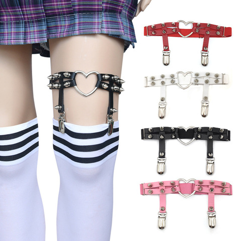 Heart Buckle Women Suspenders Belts PU Leather Black Sexy Rivets Leg Ring Thigh Harness Punk Lady Garter Belt ► Photo 1/6