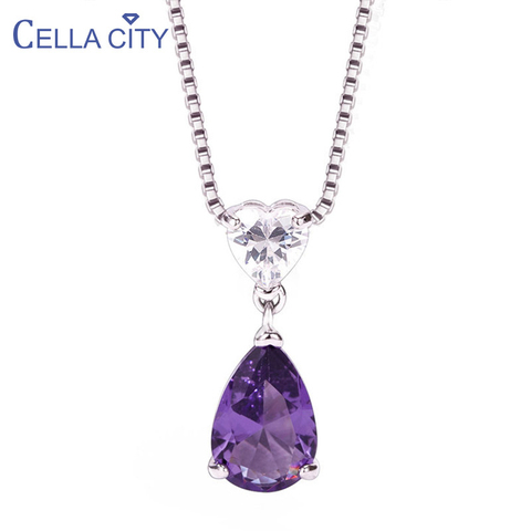 Cellacity 925 Silver Pendant Necklace With Oval Shape Amethyst Gemstones Zircon Hearty Shape Stone Women Party Wholesale Gift ► Photo 1/5