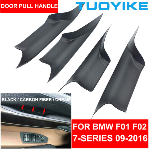 Car Interior Door Handle Black Cream Carbon Fiber For BMW F01 F02 7-series Front Rear Left Right Inner Panel Pull Trim Cover Bar ► Photo 1/6