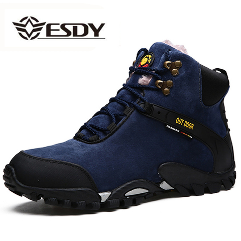 Winter Men Snow Boots Waterproof Leather Suede Warm Plush Lace Up Boots High Top Fashion Casual Shoes Men's Ankle Boots ► Photo 1/1