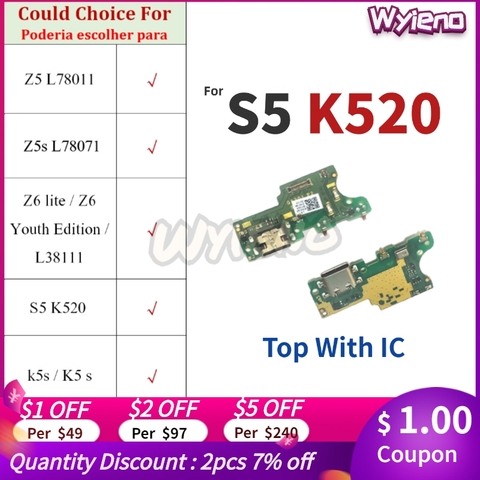 Wyieno For Lenovo Z5 Z5s Z6 Lite Youth Edition S5 K520 K5s USB Dock Charger Charging Port Flex Cable Microphone Board ► Photo 1/2